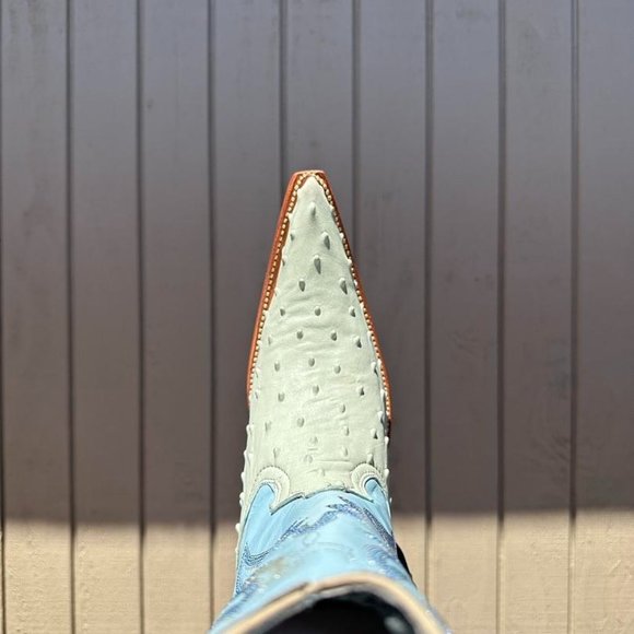 #15 Light Blue / Turquoise Ostrich Finish Western Boot - Picture 3 of 5